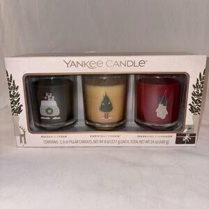 Yankee 3 Candle Holiday Gift Set~Balsam Cedar~Christmas Cookie~Sparking Cinnamon